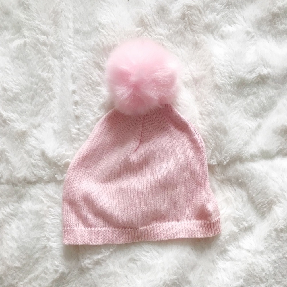 Pink Curls and Pearls Knit Hat w/ Pom Pom